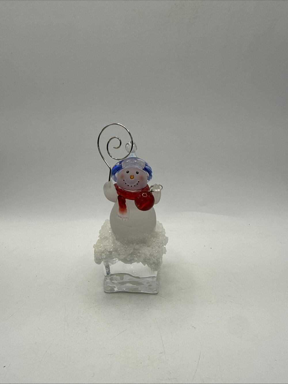Frosted Ice Cube Snowman Christmas Picture Photo Place Card Holder Figurine *